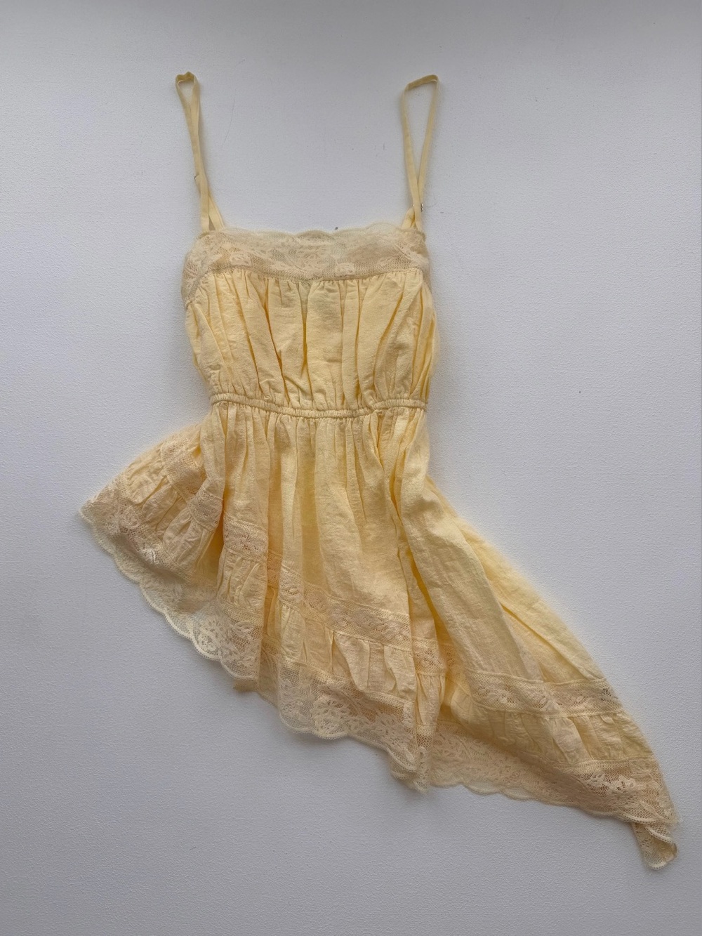 Yellow Lace Trim Asymmetric top